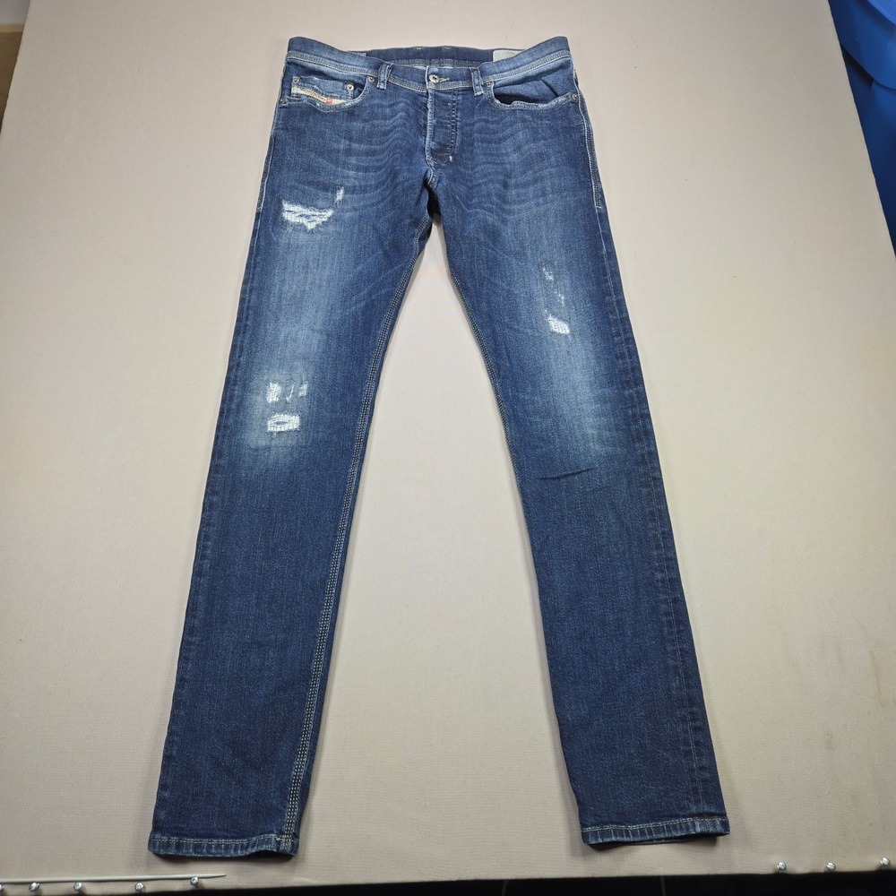 Diesel Tepphar‎ Slim Carrot Jeans Mens Distressed Dark Wash Stretch 0860K 31x32